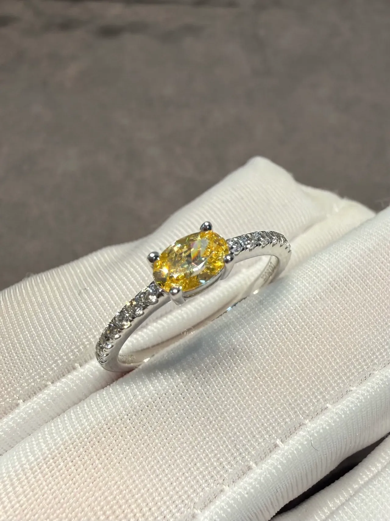 Oval Yellow Gemstone Four-Prong Pavé Diamond Ring 3
