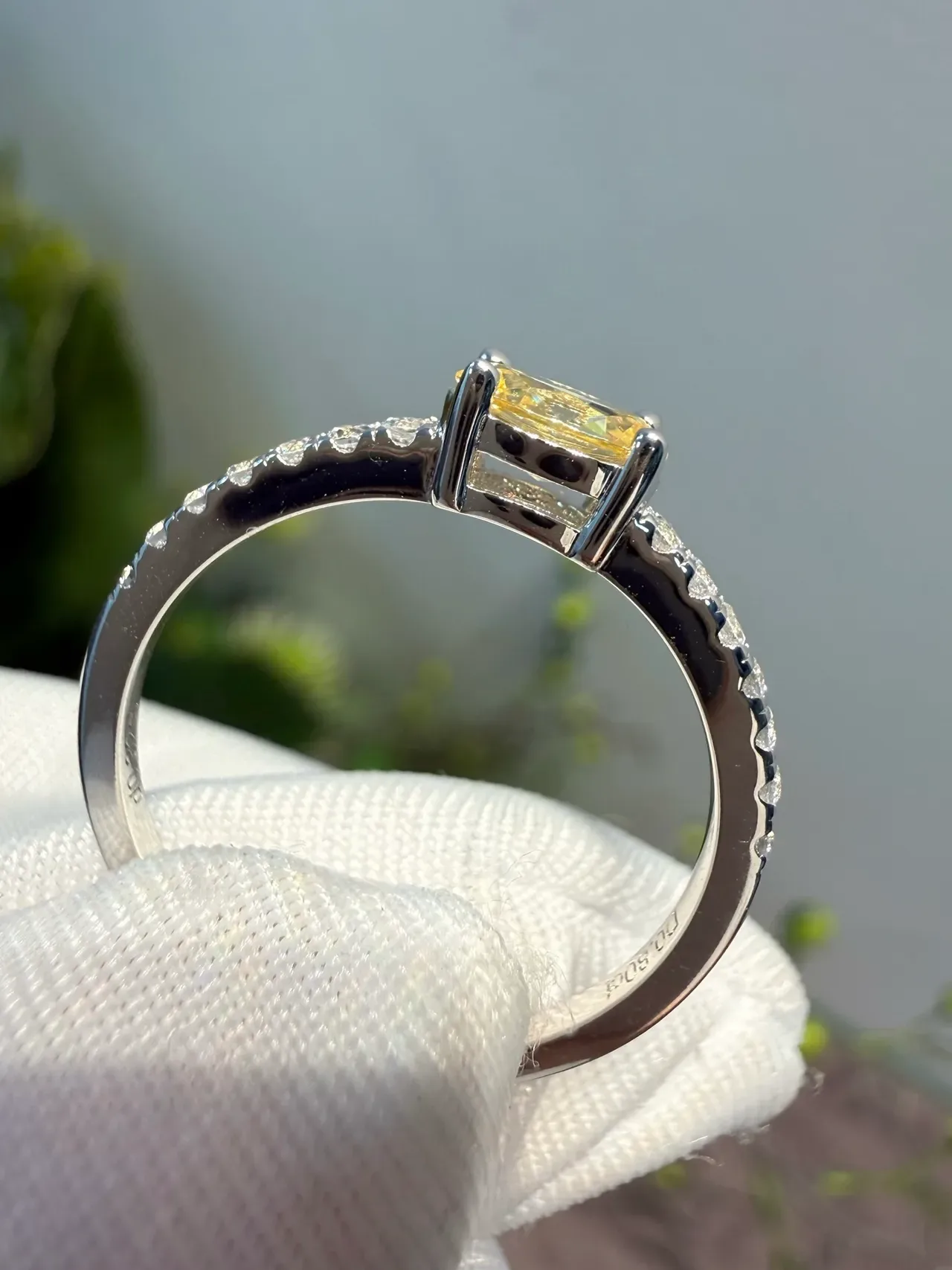 Oval Yellow Gemstone Four-Prong Pavé Diamond Ring 6