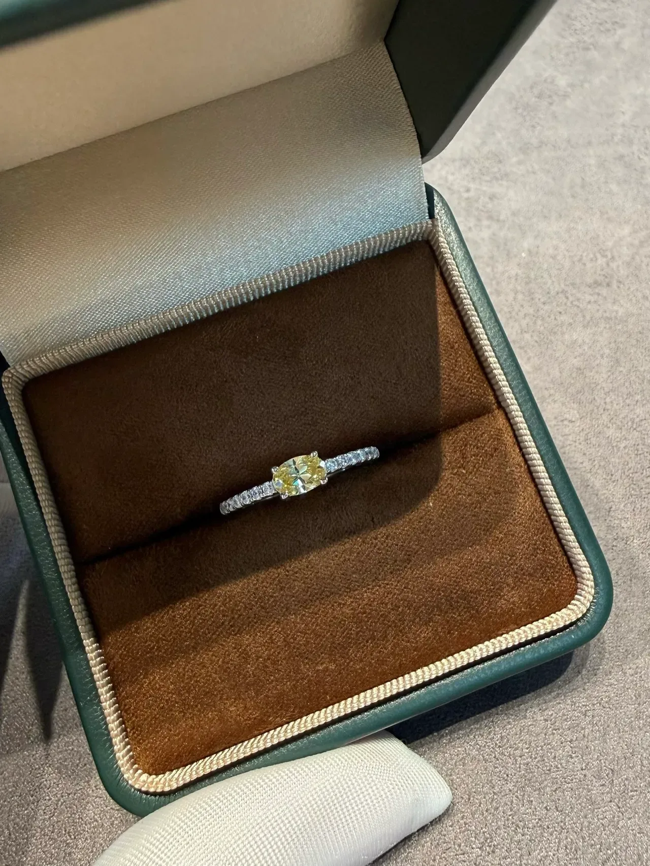 Oval Yellow Gemstone Four-Prong Pavé Diamond Ring 8