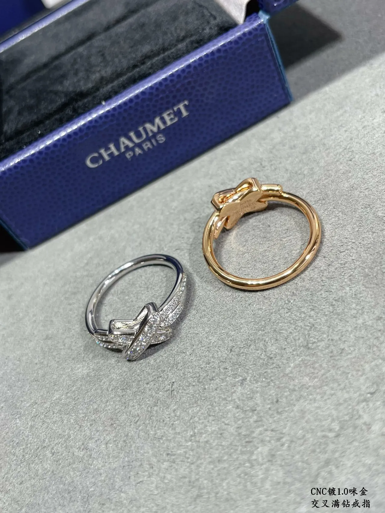 Pavé-Set Intersecting X-Band Two-Tone Full-Diamond Rings 3