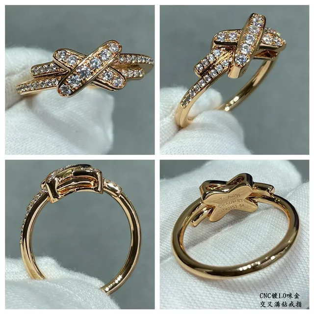 Pavé-Set Intersecting X-Band Two-Tone Full-Diamond Rings 4