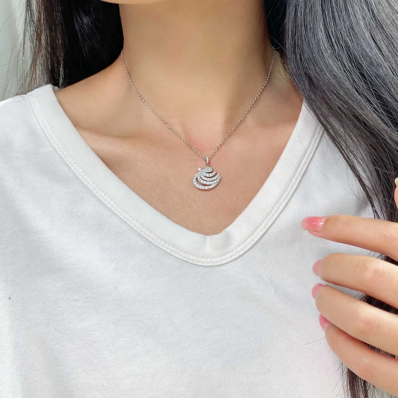 Pavé-Set Layered Wave Motif Silver-Toned Necklace 2