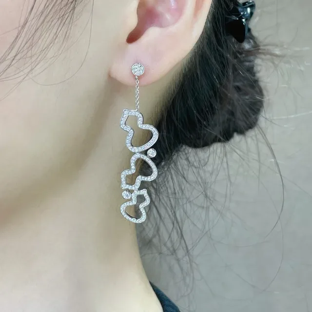 Pavé-Set Openwork Heart Motif Dangling Drop Earrings 8