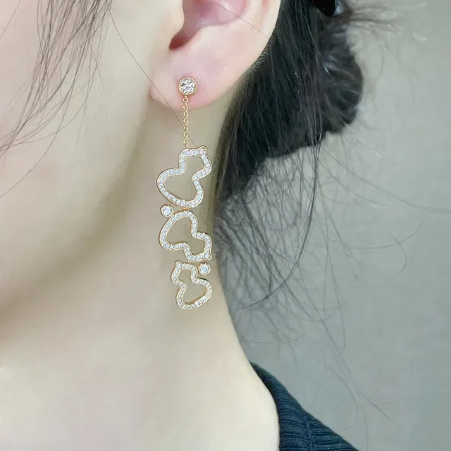 Pavé-Set Openwork Heart Motif Dangling Drop Earrings 9