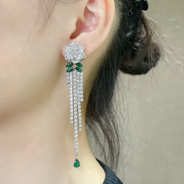 Piaget Floral Diamond and Emerald Fringe Drop Earrings 8