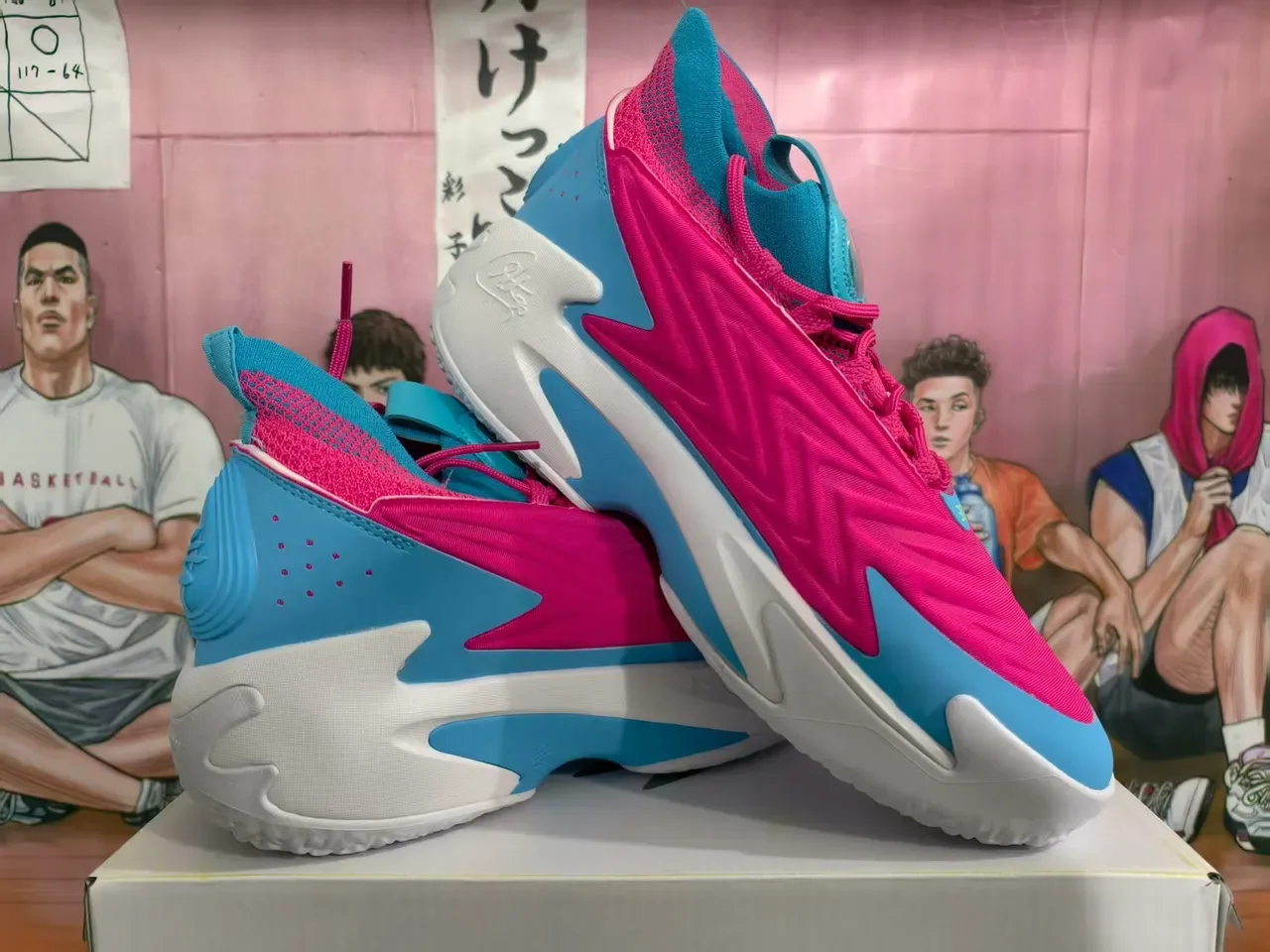 Pink and Cyan Multicolor High-Top Sculpted Midsole Sneakers 5