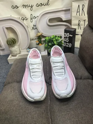 Pink and White Laceless Slip-On Sneakers 10