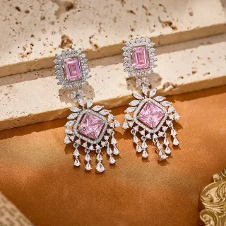 Pink and White Pavé Chandelier Drop Earrings