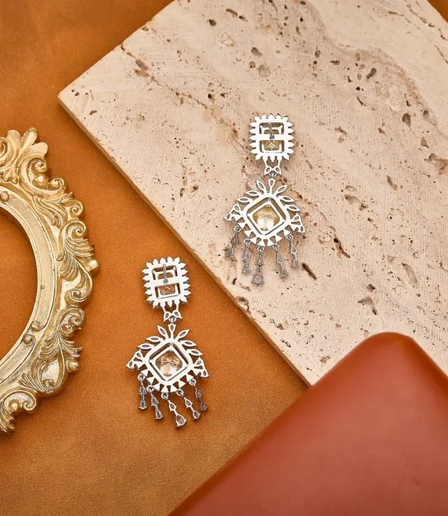 Pink and White Pavé Chandelier Drop Earrings 2