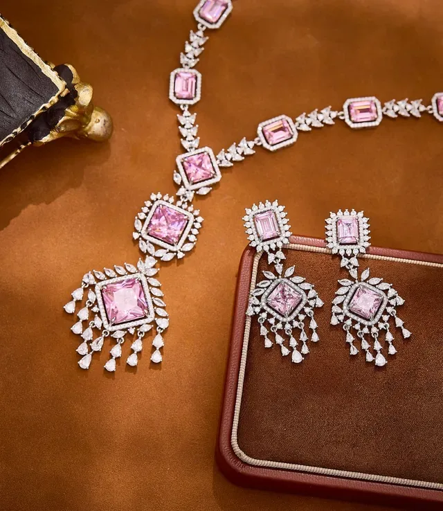 Pink and White Pavé Chandelier Drop Earrings 6