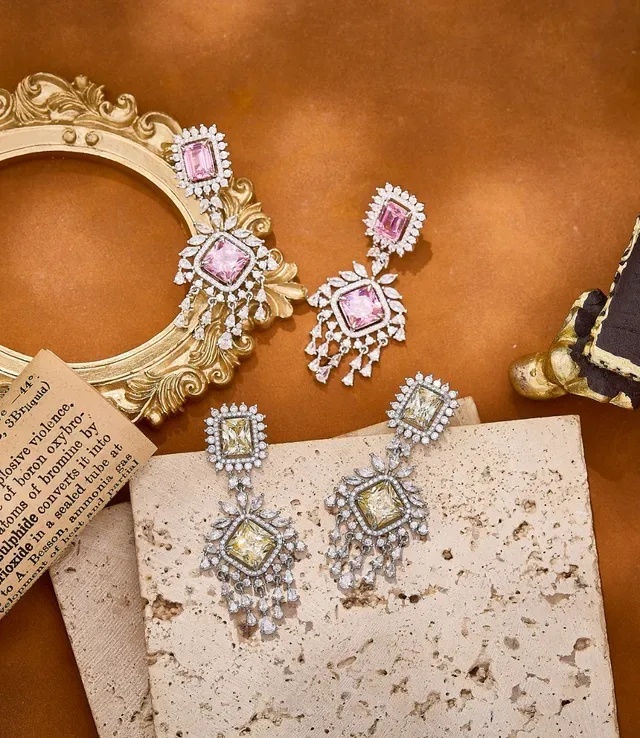 Pink and White Pavé Chandelier Drop Earrings 7