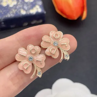 Pink Enamel Flower Crystal Stud Earrings