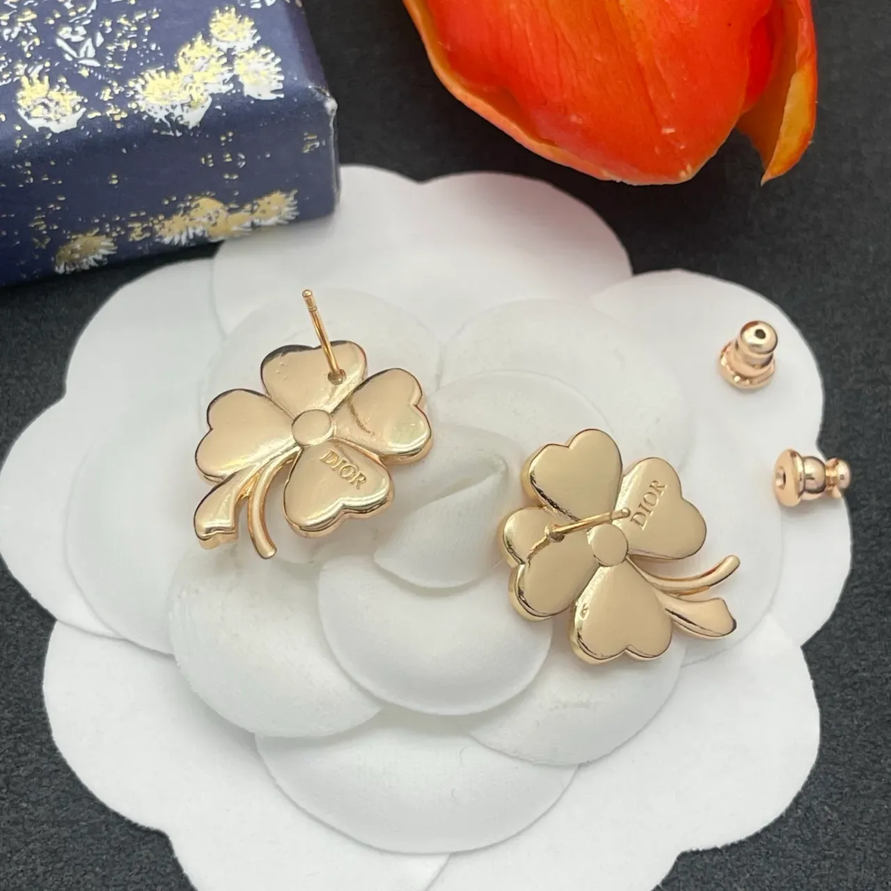 Pink Enamel Flower Crystal Stud Earrings 3
