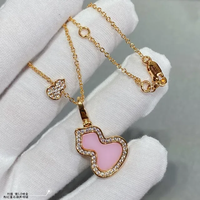 Pink Gold Chain Enamel Gourd-Shaped Pendant Necklace 2