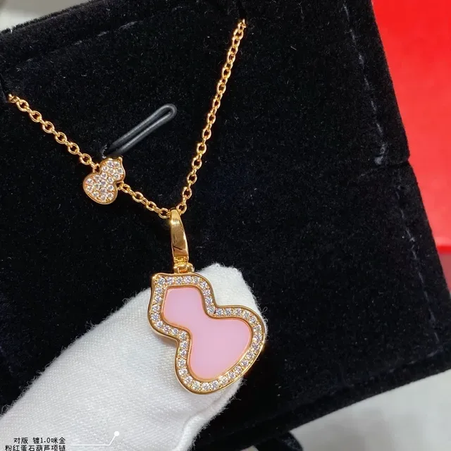 Pink Gold Chain Enamel Gourd-Shaped Pendant Necklace 3