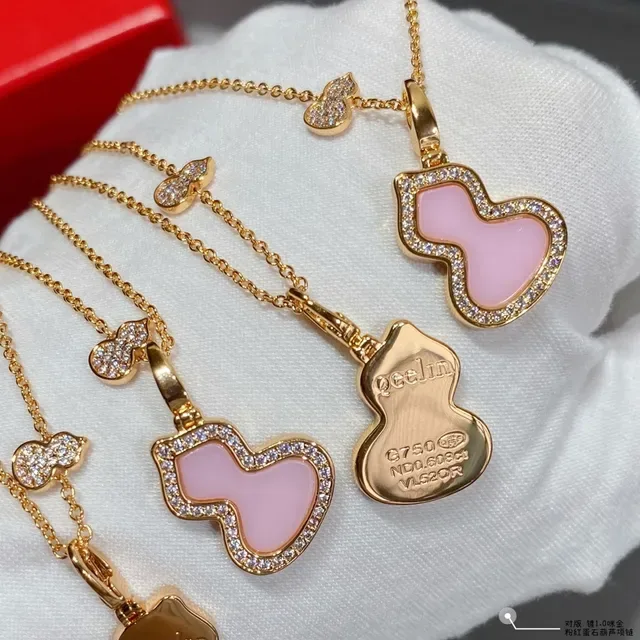 Pink Gold Chain Enamel Gourd-Shaped Pendant Necklace 6