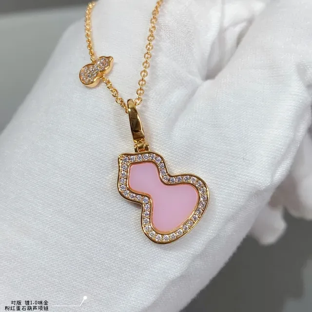 Pink Gold Chain Enamel Gourd-Shaped Pendant Necklace 8