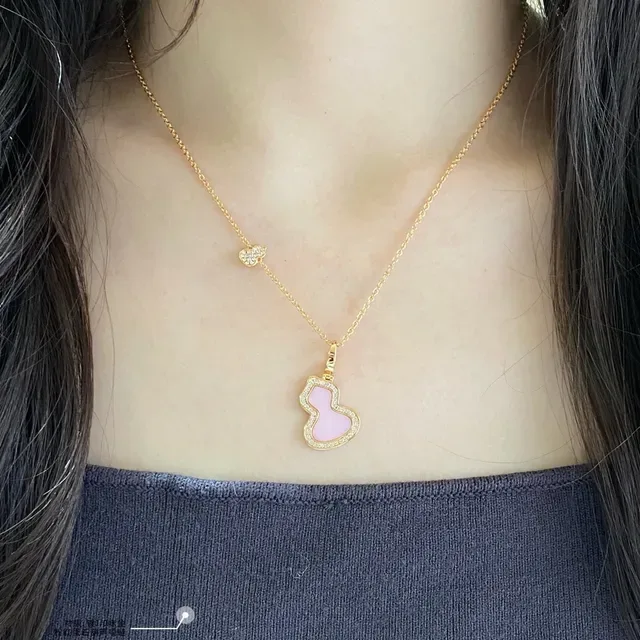Pink Gold Chain Enamel Gourd-Shaped Pendant Necklace 9