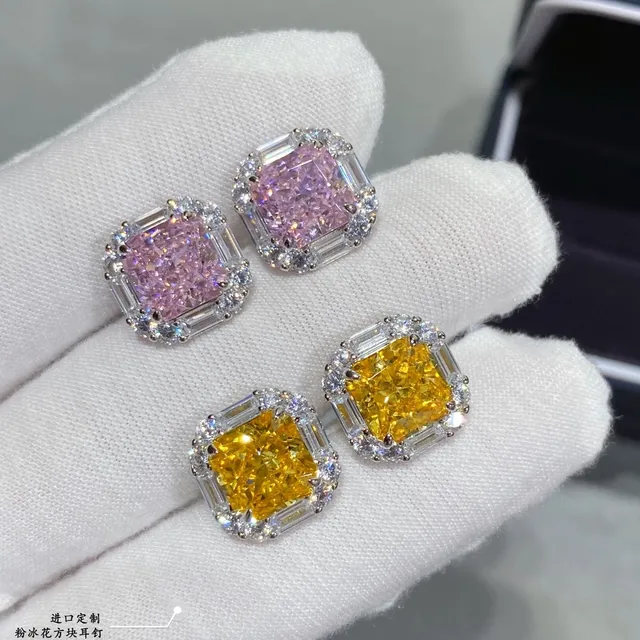 Pink Ice Square Halo Stud Earrings 3