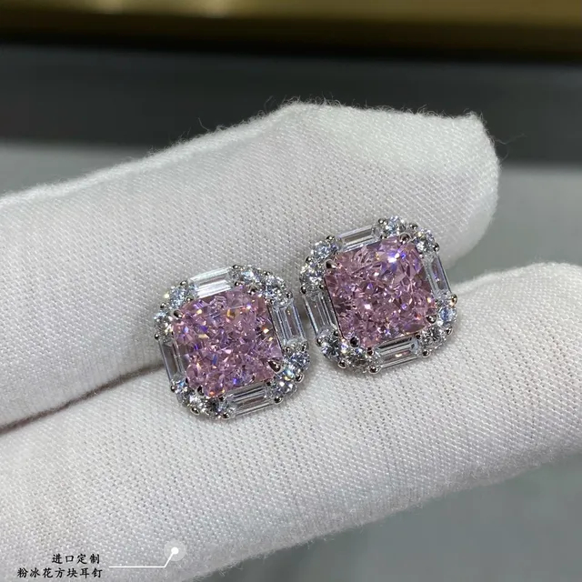 Pink Ice Square Halo Stud Earrings 7