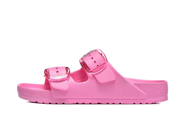 Pink Transparent Molded Construction Dual Adjustable Strap Casual Sandals 2