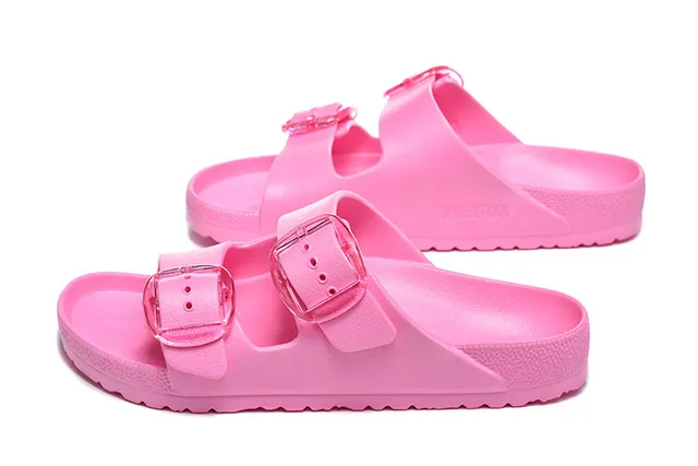 Pink Transparent Molded Construction Dual Adjustable Strap Casual Sandals 4