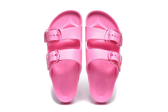 Pink Transparent Molded Construction Dual Adjustable Strap Casual Sandals 5