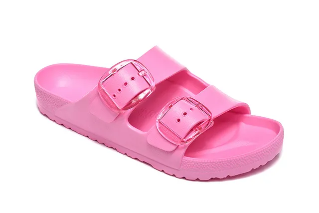 Pink Transparent Molded Construction Dual Adjustable Strap Casual Sandals 6