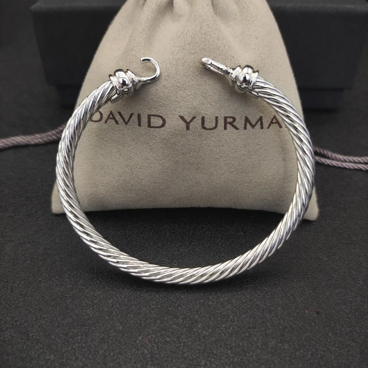 Polished Silver Twisted Cable Hook-and-Eye Bangle Bracelet 6