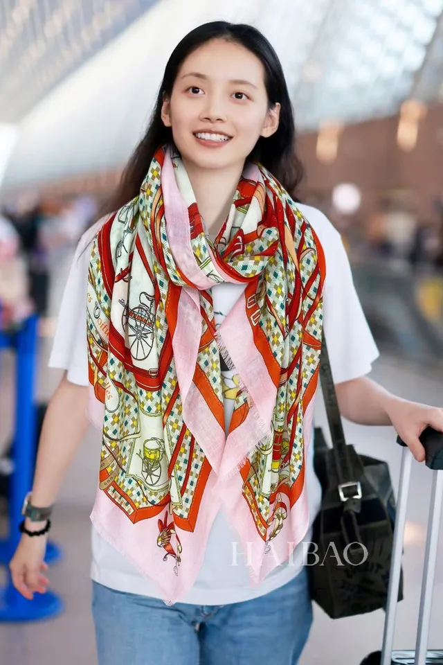 Printed Carriage Motif Long Silk Scarf 2