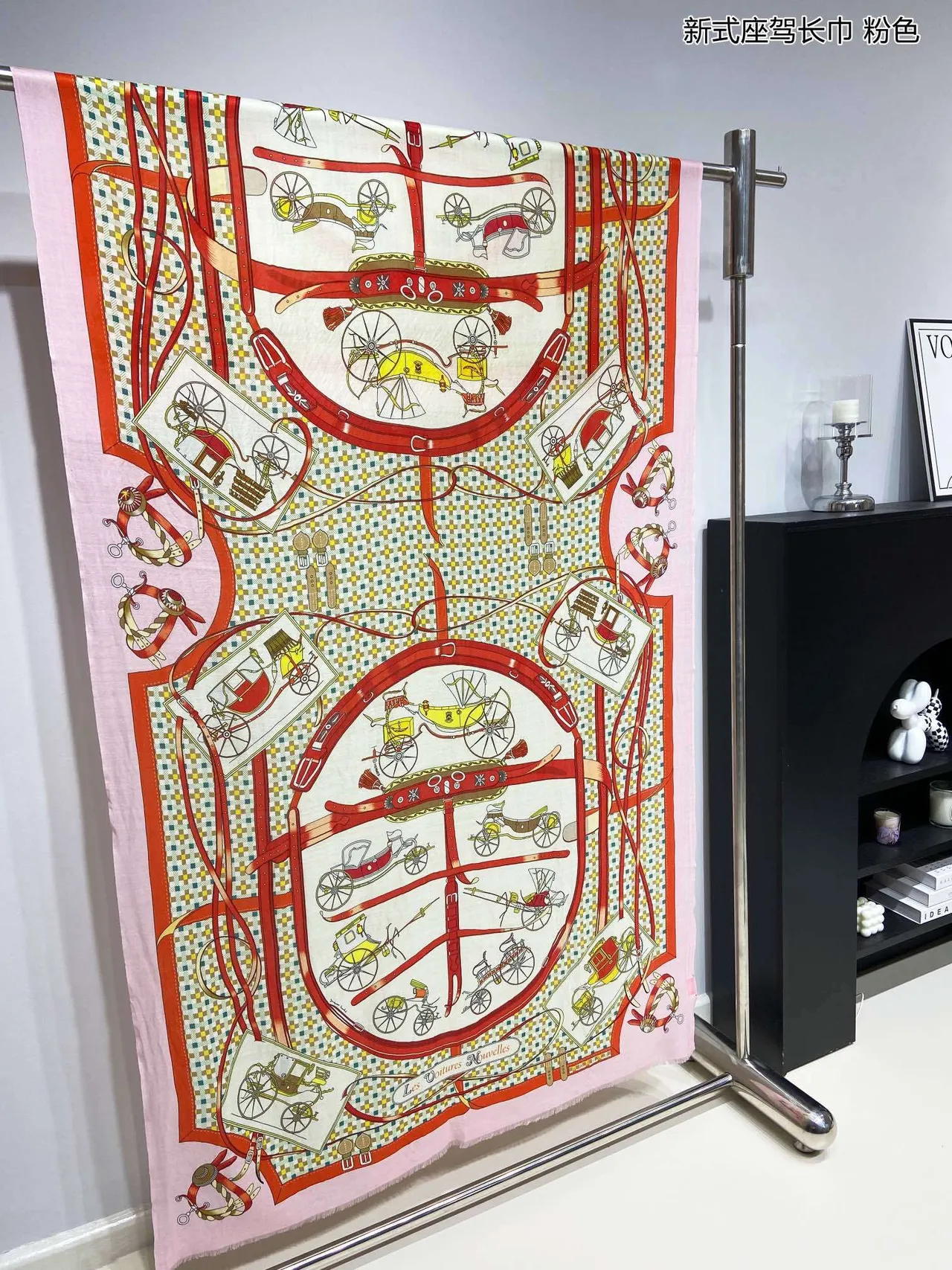 Printed Carriage Motif Long Silk Scarf 4