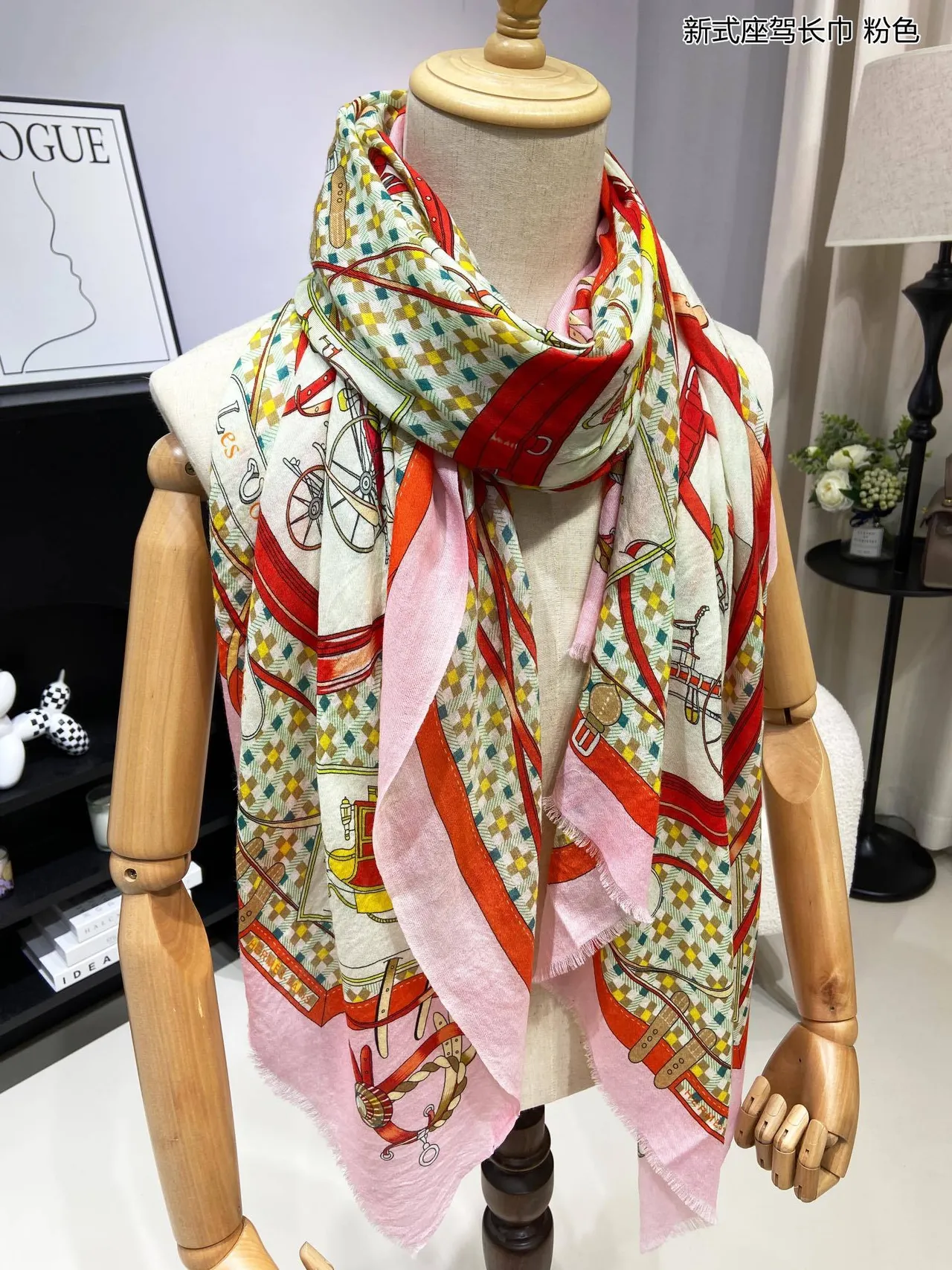Printed Carriage Motif Long Silk Scarf 6