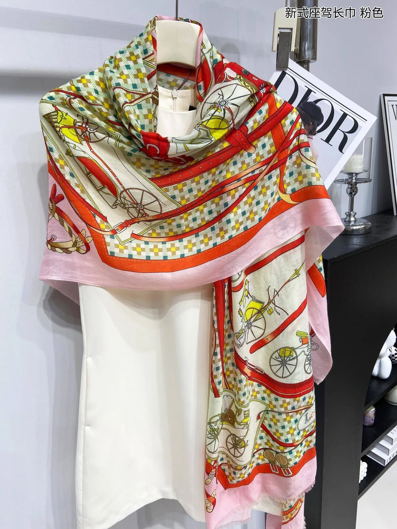 Printed Carriage Motif Long Silk Scarf 9