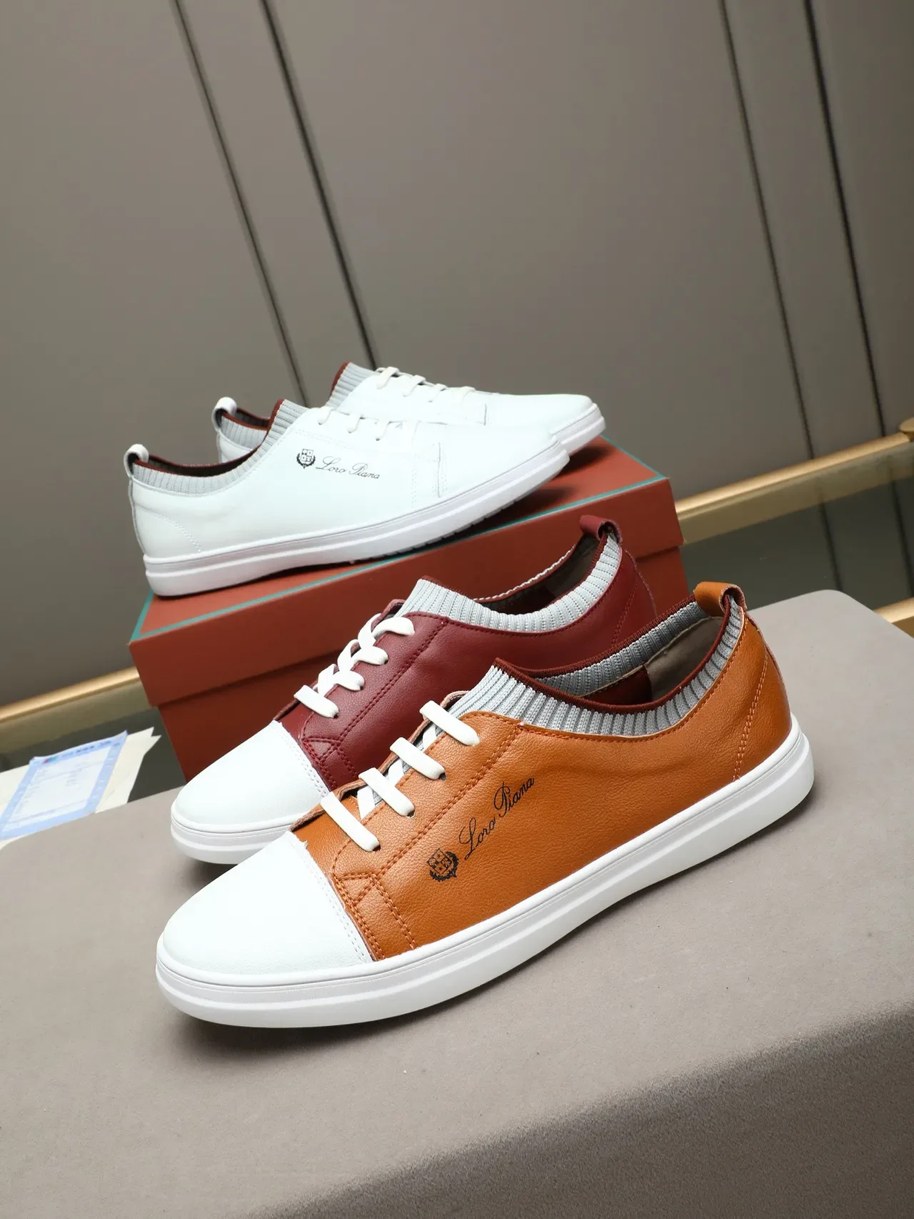 Red and White Leather Two-Tone Lace-Up Sneaker 2