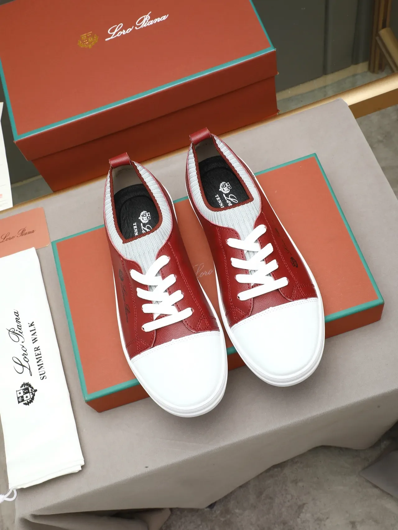 Red and White Leather Two-Tone Lace-Up Sneaker 3
