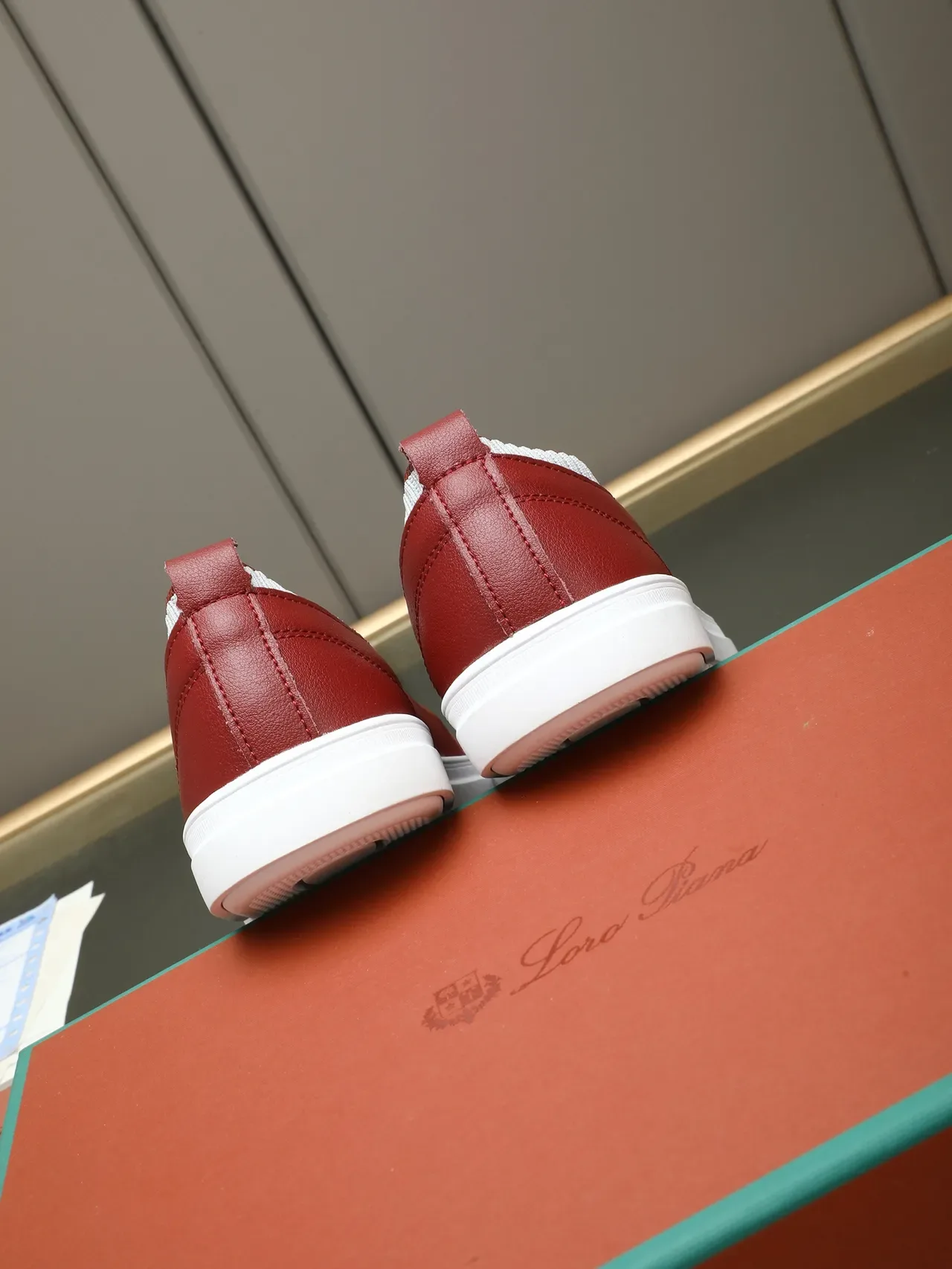 Red and White Leather Two-Tone Lace-Up Sneaker 4
