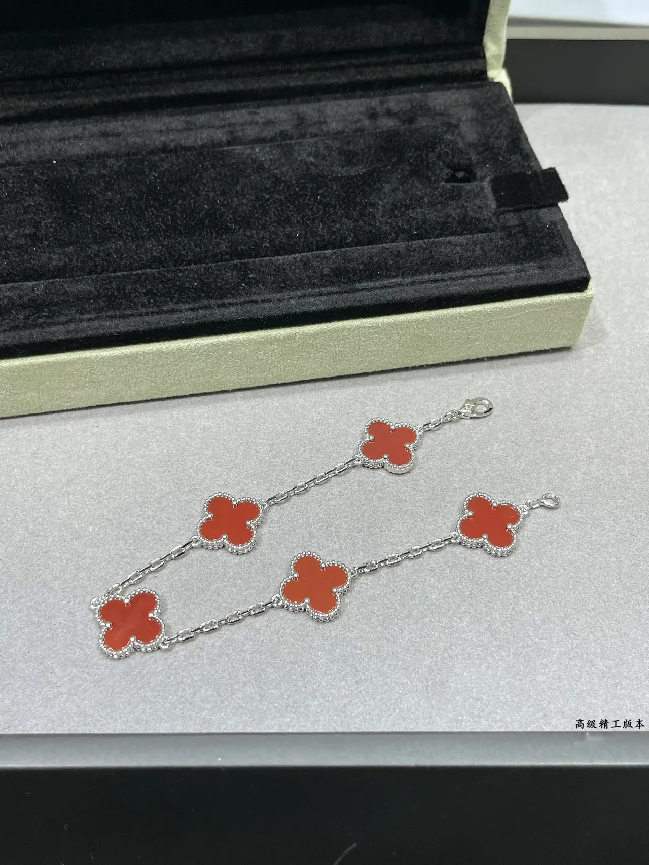 Red Gold Chain Five Clover-Shaped Enamel Charms Bracelet 3