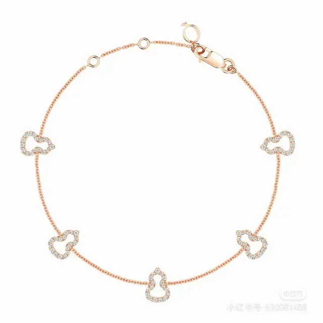 Red Gold Rose Chain Enamel Charms Bracelet 7