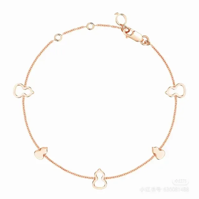 Red Gold Rose Chain Enamel Charms Bracelet 8