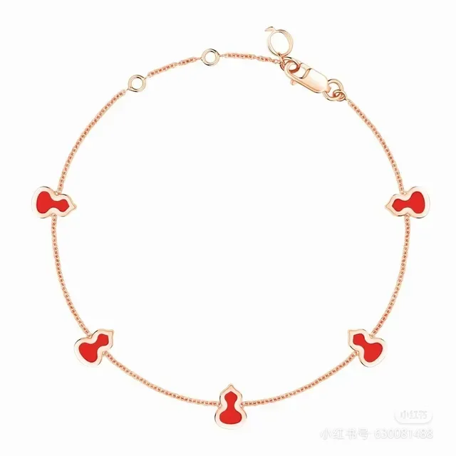 Red Gold Rose Chain Enamel Charms Bracelet 9