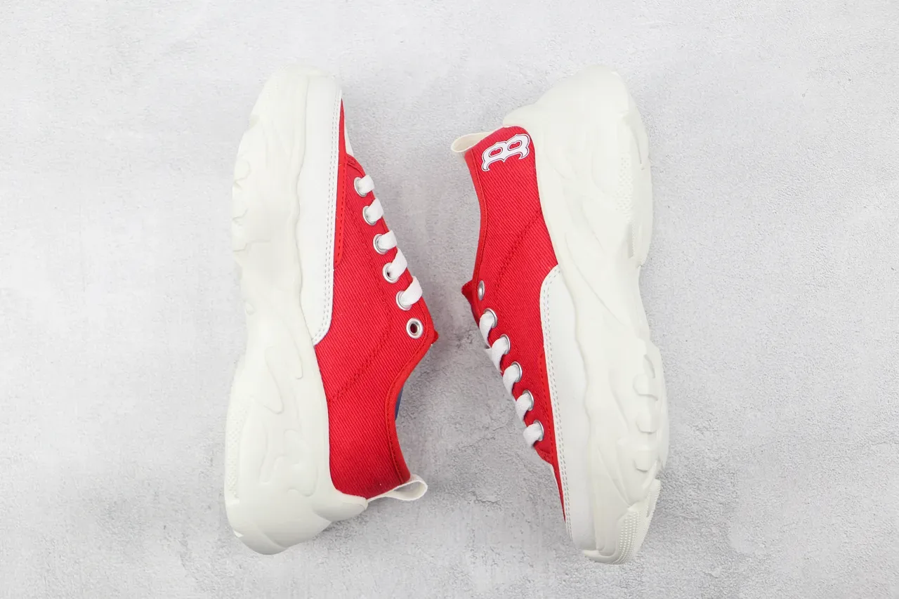 Red White Canvas Upper Chunky Sculpted Sole Sneakers 2