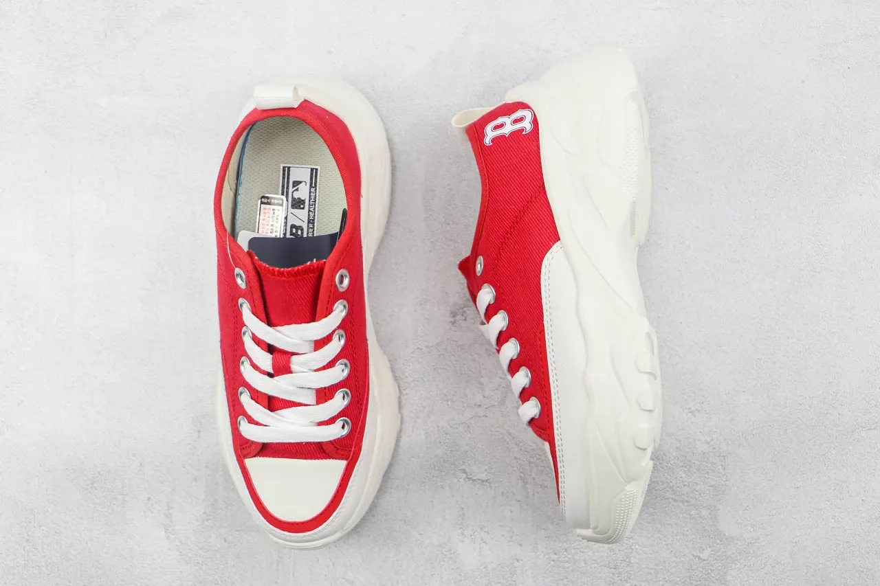 Red White Canvas Upper Chunky Sculpted Sole Sneakers 3