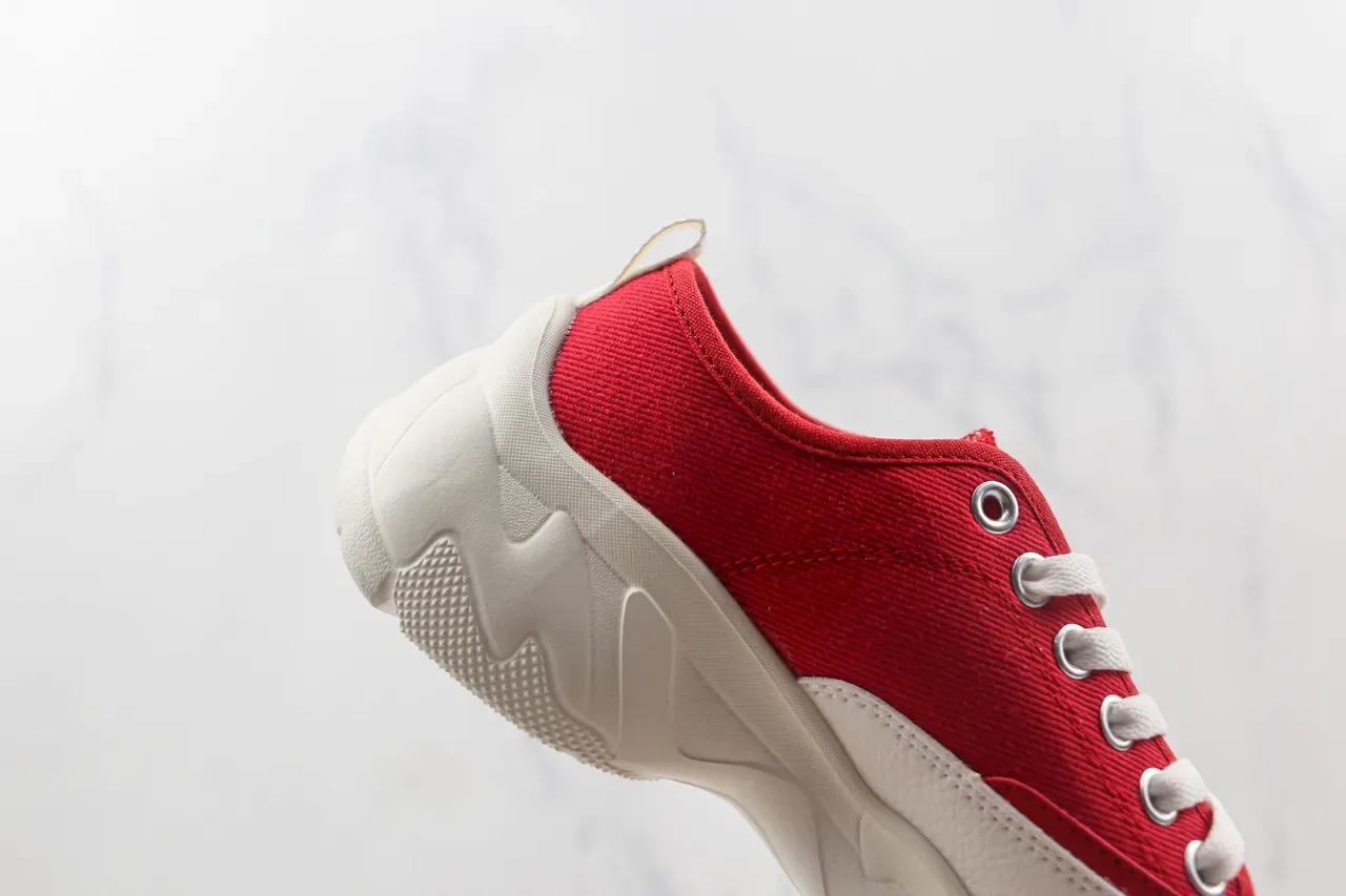Red White Canvas Upper Chunky Sculpted Sole Sneakers 5
