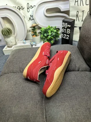 Red White Laceless Dual Hook-and-Loop Straps Sneakers 6