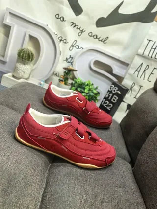 Red White Laceless Dual Hook-and-Loop Straps Sneakers 9