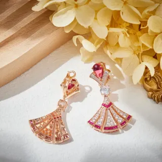 Rose Gold Fan-Shaped Pavé Multi-Gemstone Dangle Earrings