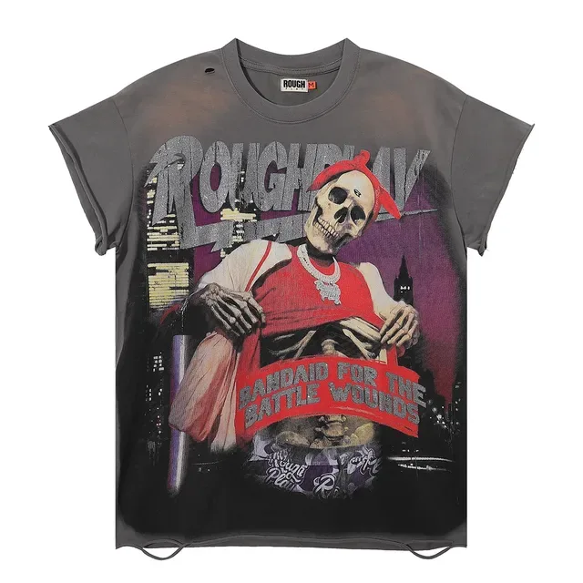 ROUGH Distressed Graphic Print Oversized T-Shirt 3