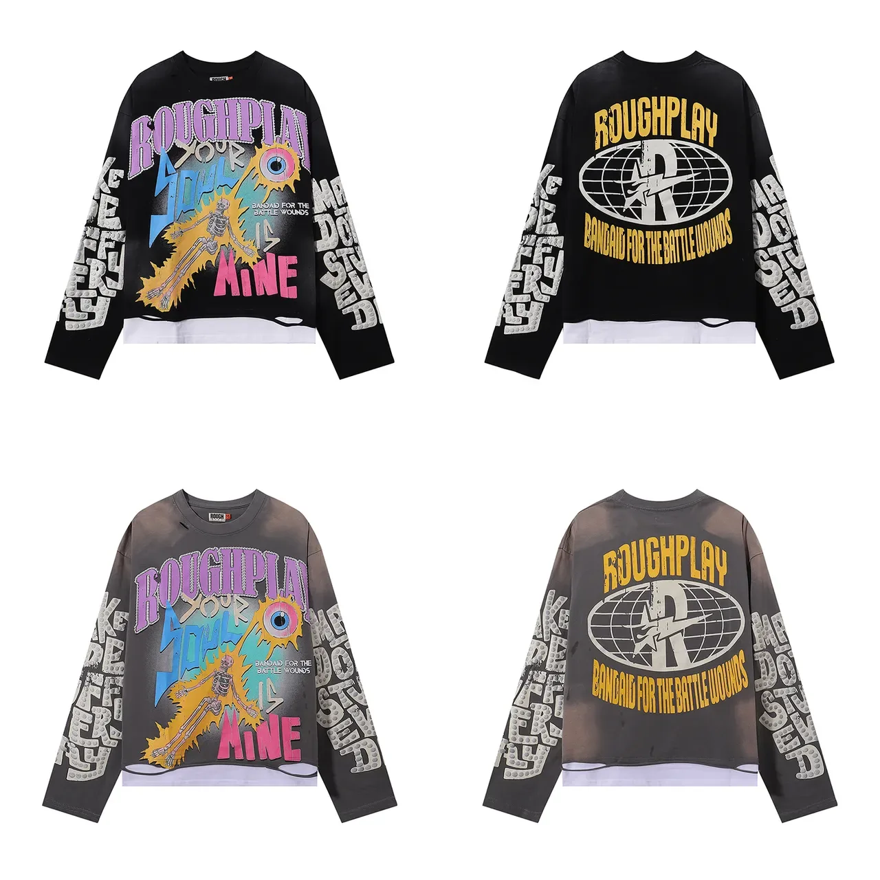 ROUGH Graphic-Print Distressed Hem Oversized T-Shirt 2