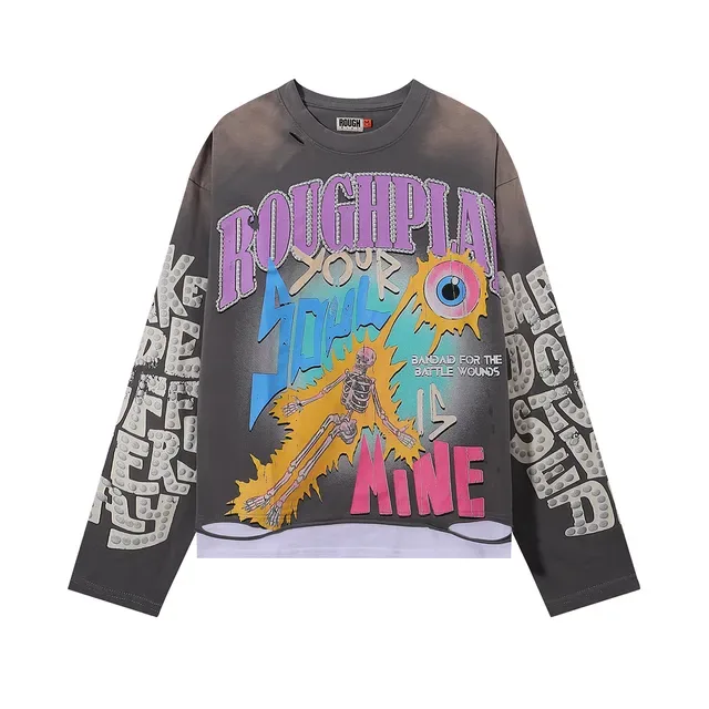 ROUGH Graphic-Print Distressed Hem Oversized T-Shirt 4