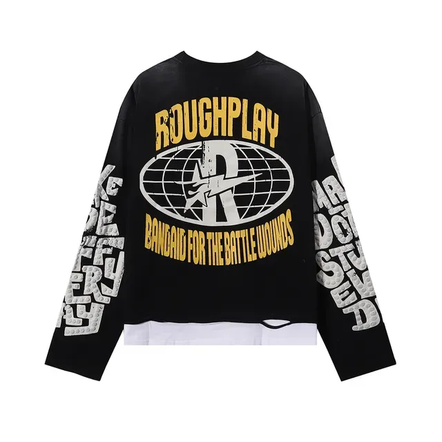 ROUGH Graphic-Print Distressed Hem Oversized T-Shirt 6